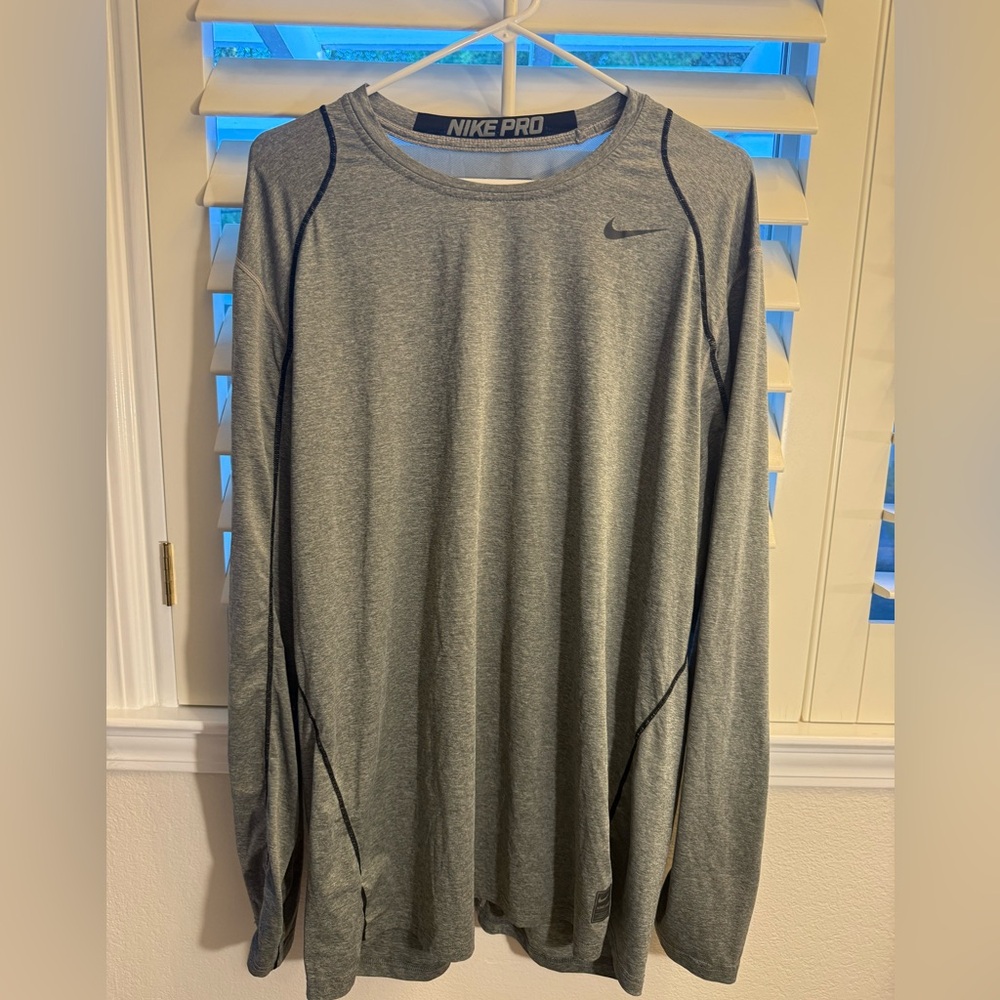 Nike Pro Dri Fit Fitted Men's Gray Long Sleeve Workout Fitness Gym Tee XXL